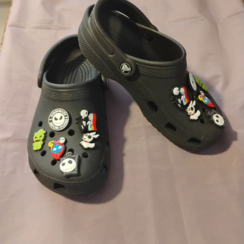 Women's Black Croc Slip-On Shoes with Fun Charms - Picture 5 of 6